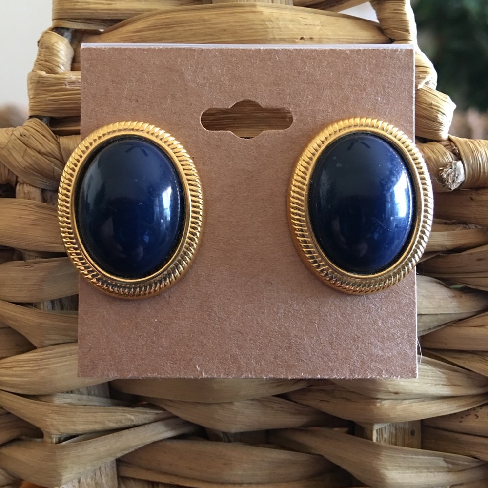 Vintage navy and gold classic style earrings